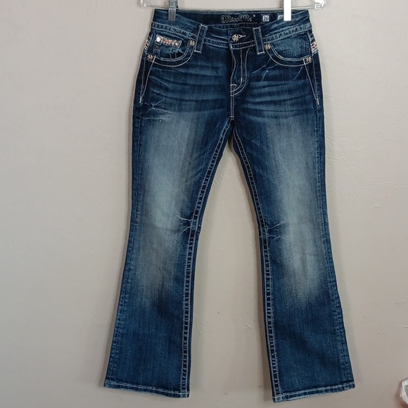 Miss Me Denim - Miss Me Mid Rise Easy Boots Embellished Jeans Size 26